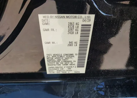 2019 Nissan Altima S из США, поврежденный, VIN 1N4BL4BV2KC230971